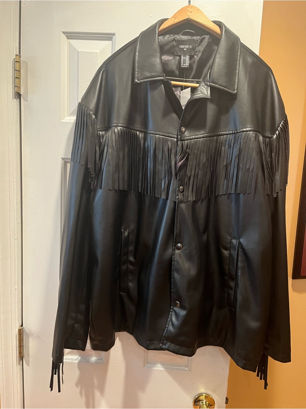 Forever 21 Black Faux Leather Fringe Bomber Jacket - Men's